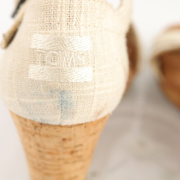 TOMS Womens Clarissa Sandal Size 9 Tan Strappy Linen Cork Wedge Platform Boho - Picture 5 of 12